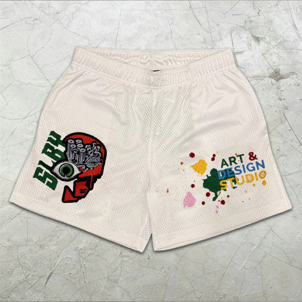 ink splatter graphic print elastic shorts