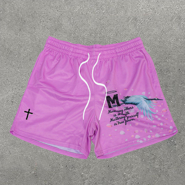 Letter Cross Print Mesh Shorts