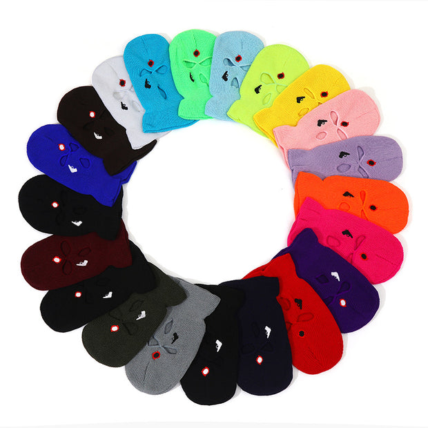Balaclava three-hole hat outdoor riding headgear knitted warm ski mask