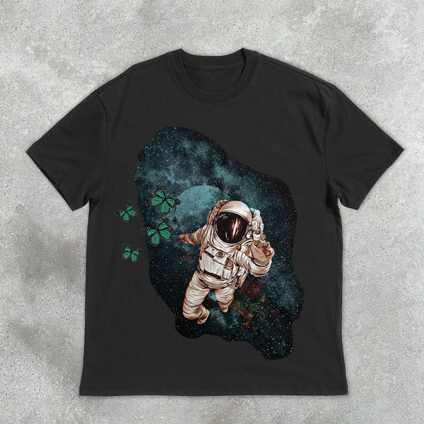Astronaut Butterfly Vintage Print Short Sleeve T-Shirt