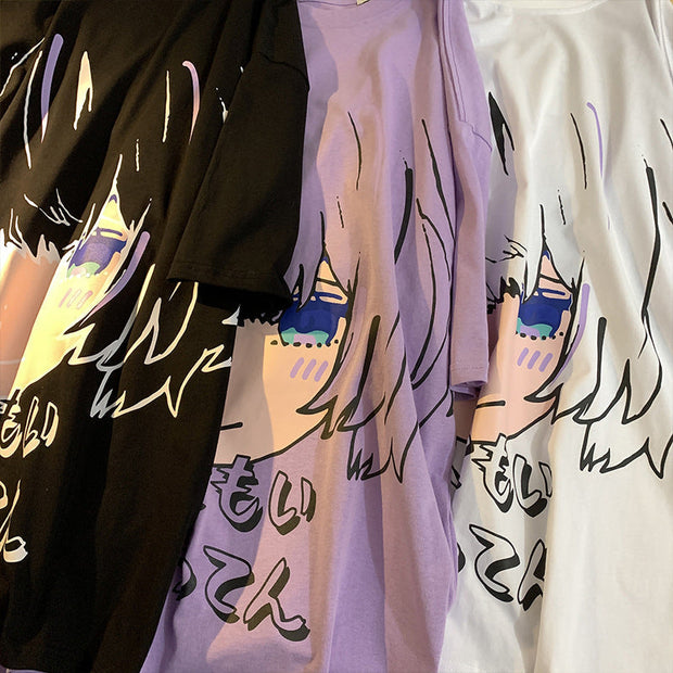 Rebellious girl Japanese two-dimensional print short-sleeved T-shirt