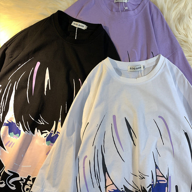 Rebellious girl Japanese two-dimensional print short-sleeved T-shirt