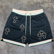 Cross Vintage Pattern Mesh Lounge Shorts