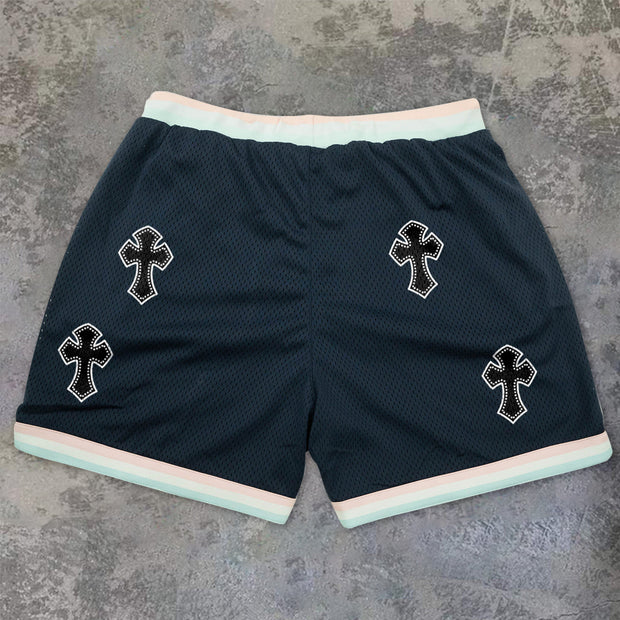 Cross Vintage Pattern Mesh Lounge Shorts
