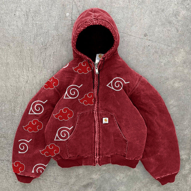 Street Anime Lucky Cloud Pattern Zipper Thickened Long Sleeve Jacket