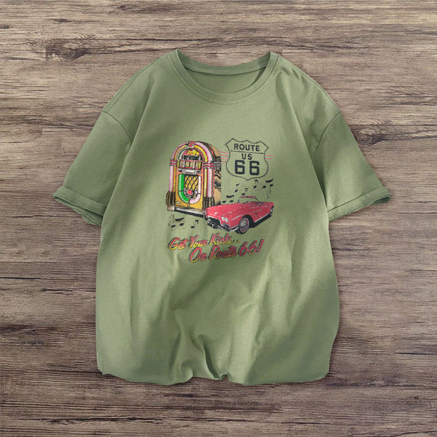 Car print street short sleeve T-shirt