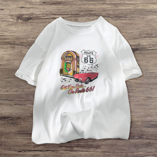 Car print street short sleeve T-shirt