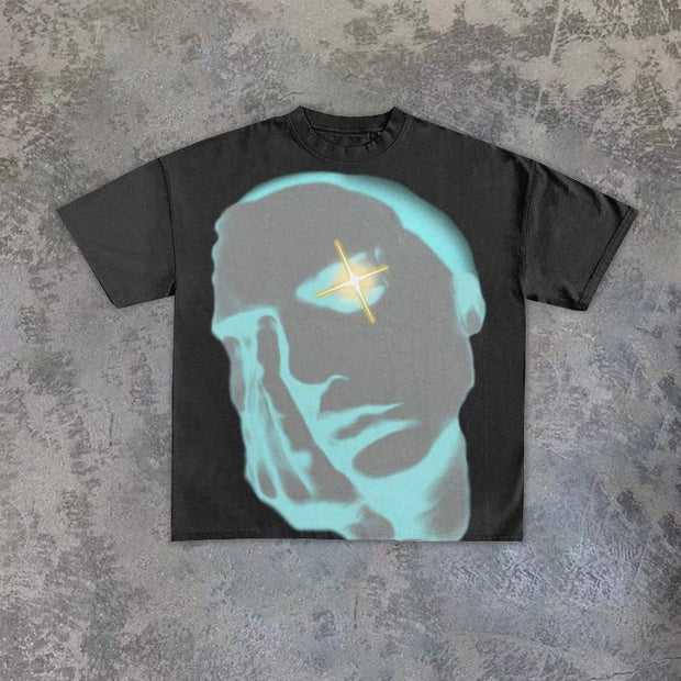 Men's fashion print loose round neck short sleeves