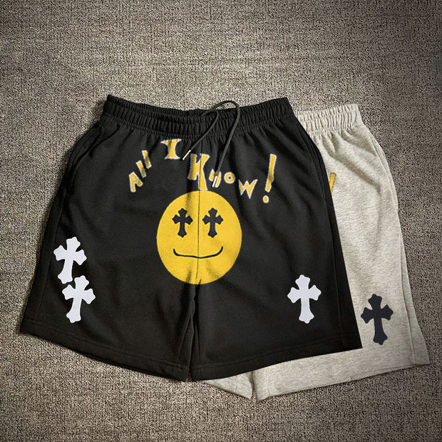 Casual cross smiley print track shorts