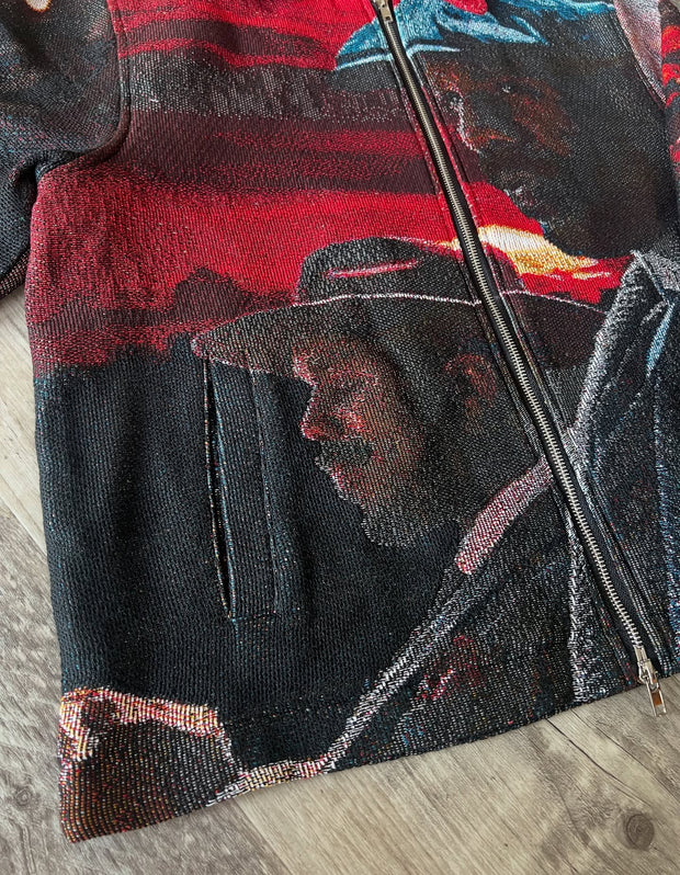 Vintage Lapel Tapestry Zip Jacket