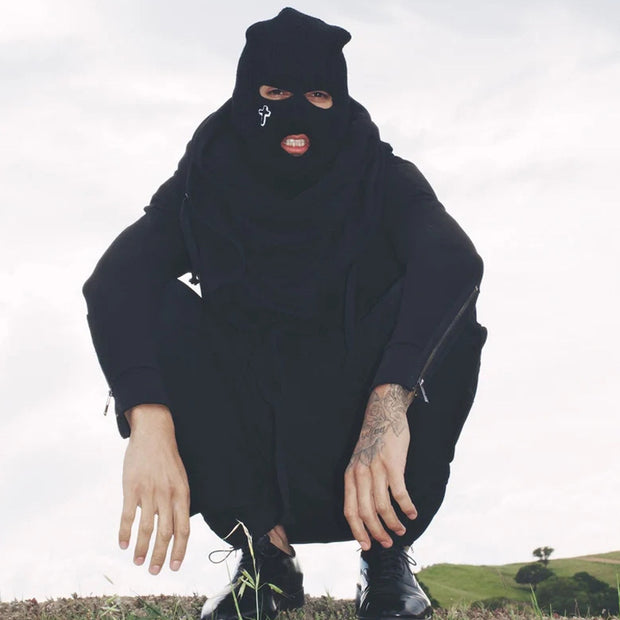 Cross embroidered knitted warm three-hole hat men and women ski mask hat