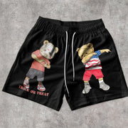 Vintage Bear Casual Print Mesh Shorts