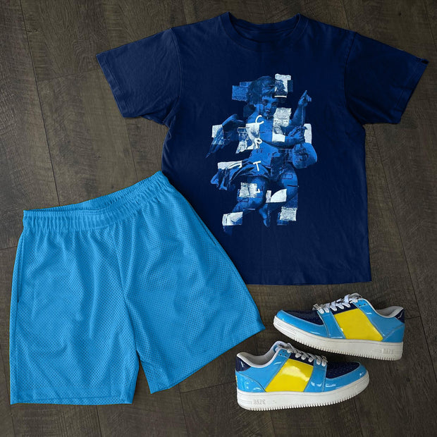 Fashionable retro angel print T-shirt shorts two-piece set