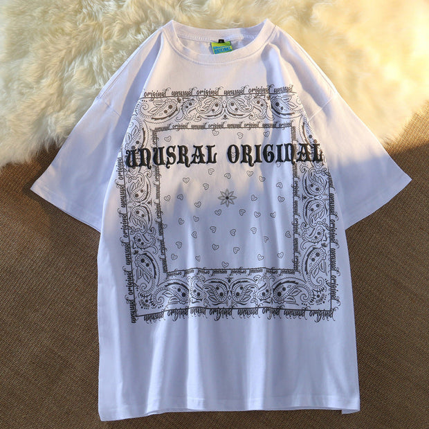 Street ins retro print short-sleeved T-shirt men