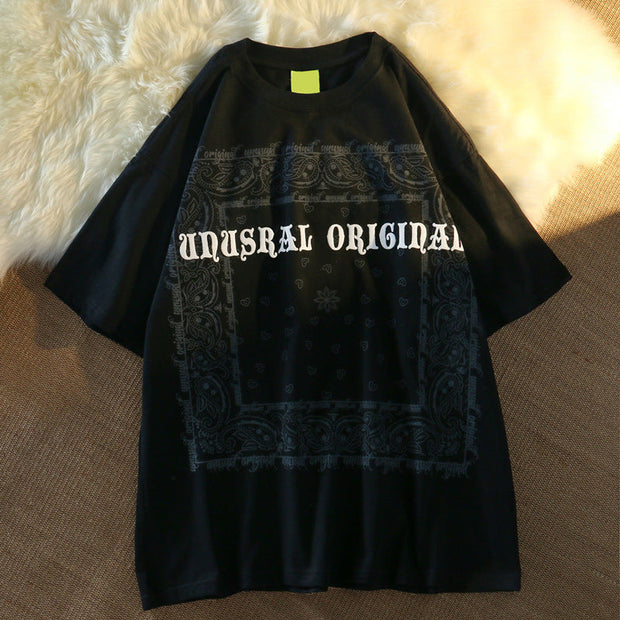 Street ins retro print short-sleeved T-shirt men