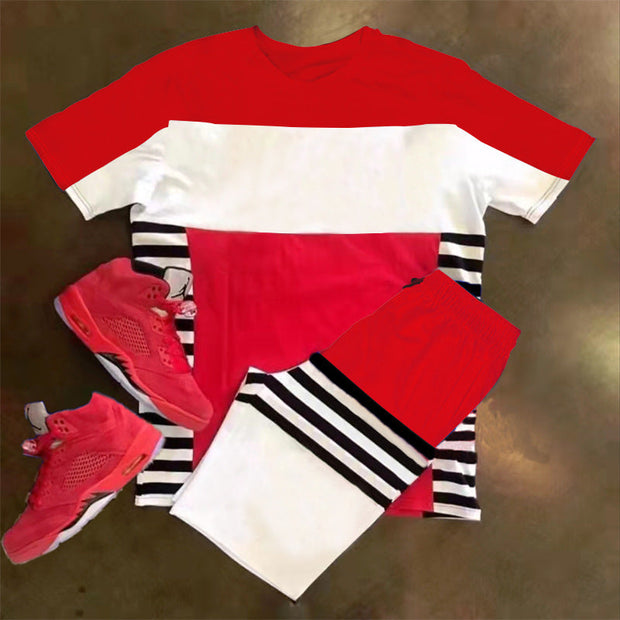 Casual Colorblock Sports Short Sleeve Suit
