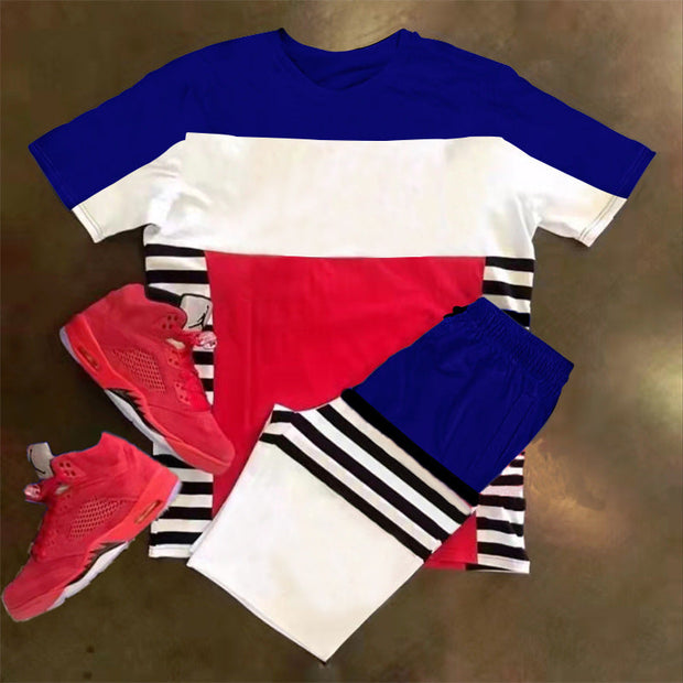 Casual Colorblock Sports Short Sleeve Suit