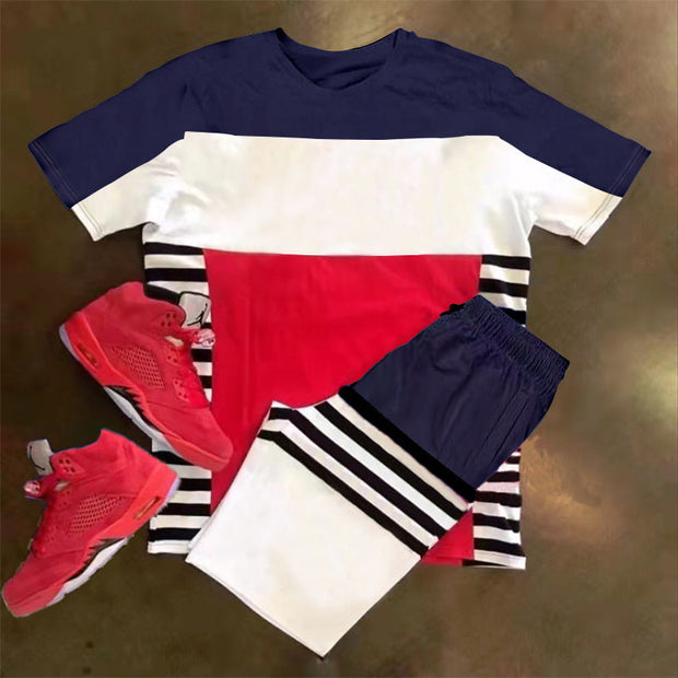 Casual Colorblock Sports Short Sleeve Suit