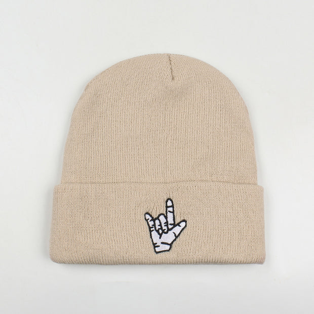 Rap gesture embroidery men's and women's knitted hat