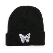 Butterfly print knit hat pullover cap go out warm woolen cap