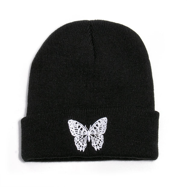 Butterfly print knit hat pullover cap go out warm woolen cap