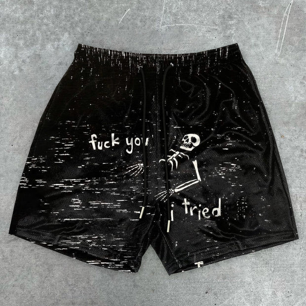 Vintage Print Skull Shorts