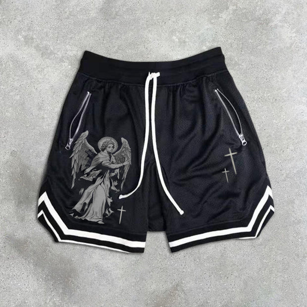 graphic print elastic shorts