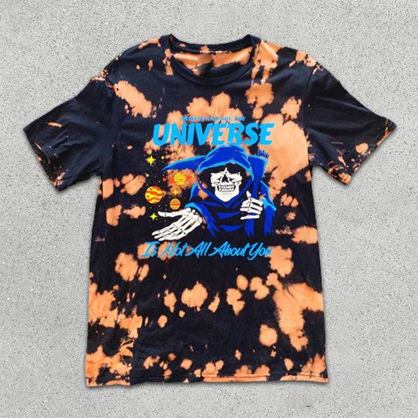 Tie-Dye Skull Graphic Print Short Sleeve T-Shirt