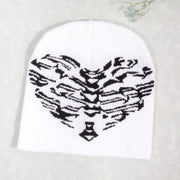 Knitted pullover heart-shaped skull Y2K jacquard hat for men and women