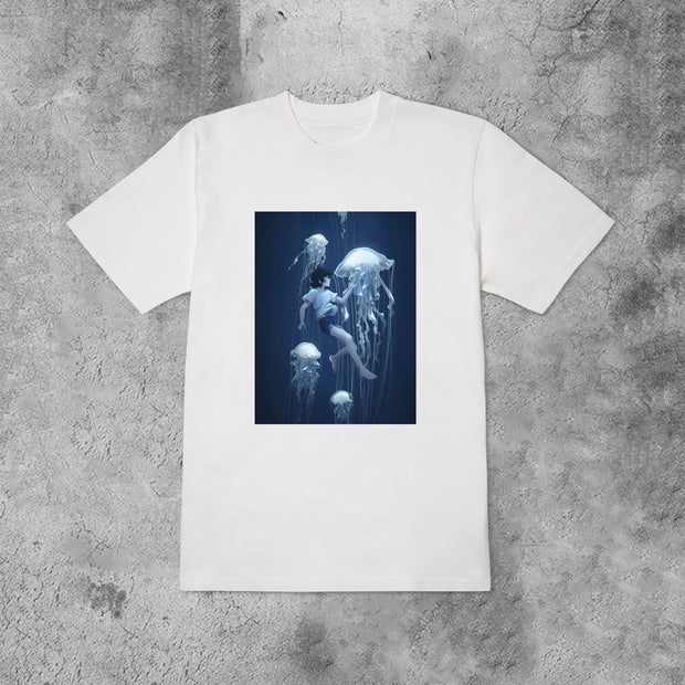 Casual retro print seaside fashion short-sleeved T-shirt