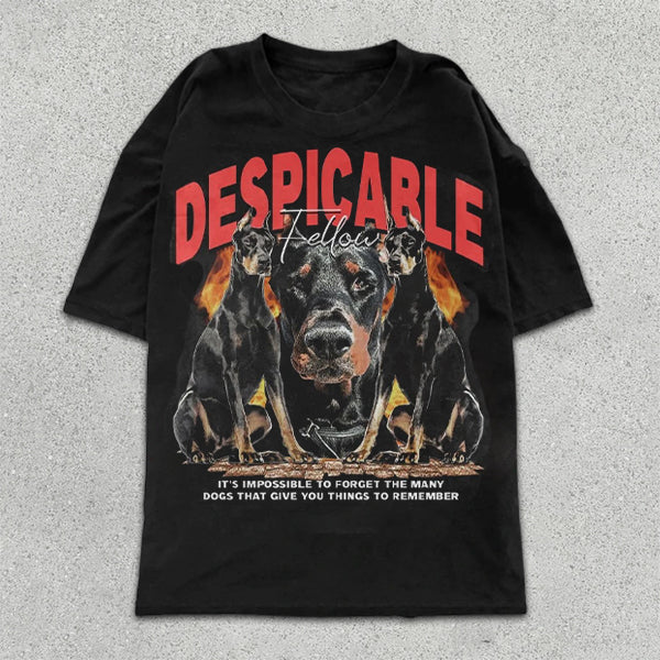 Doberman Graphic Print Short Sleeve T-Shirt