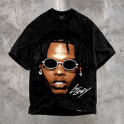 Fashionable round neck distressed retro oversized T-shirt