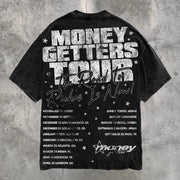 Fashionable round neck distressed retro oversized T-shirt