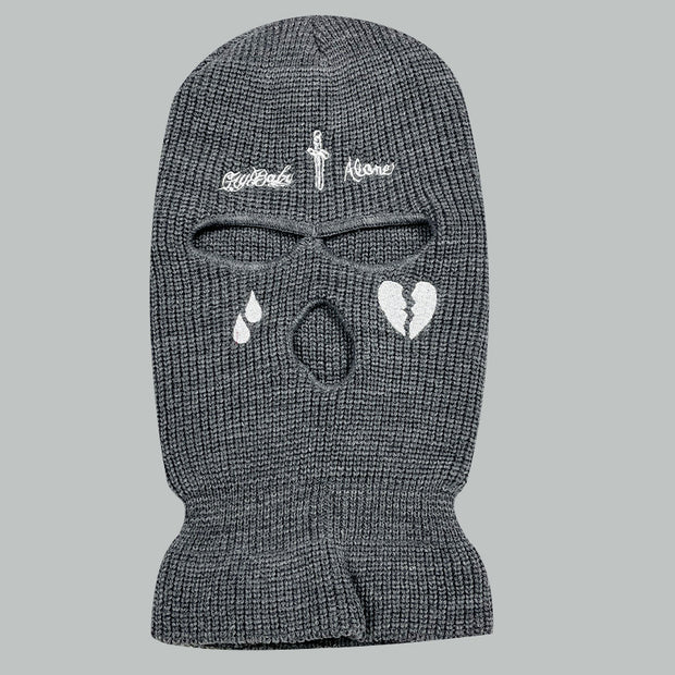 Cross broken heart knitted three hole hat