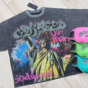 Washed Crew Neck Statue of Liberty T-Shirt