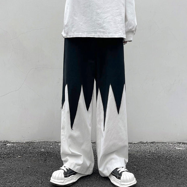 High street contrast color stitching hip hop high sense of color matching wide-leg pants