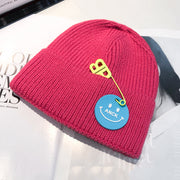 Fashion trend knitted hat female curled pin hip-hop smiley couple woolen hat winter warm hat male