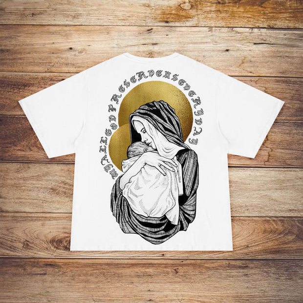 Retro pattern round neck short-sleeved T-shirt