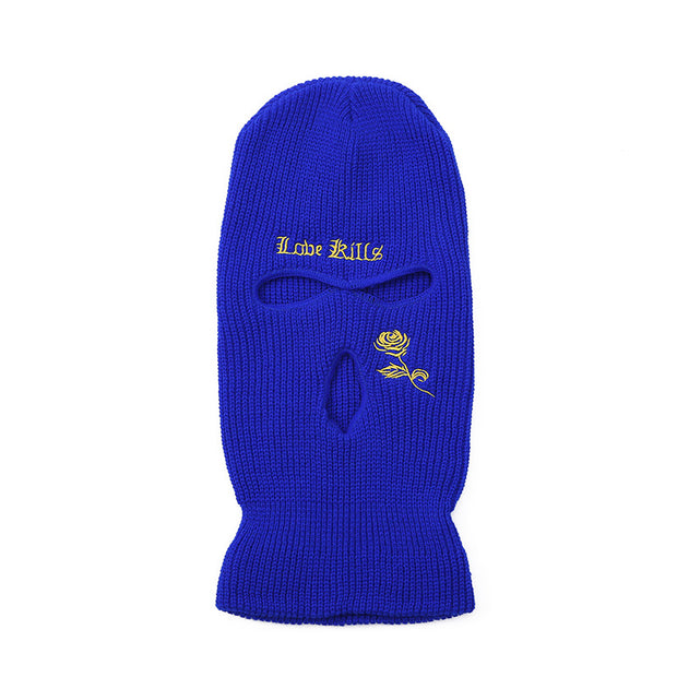Three-hole cap letter embroidery knitted hat windproof warm hip-hop mask outdoor riding headgear