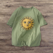 Sun fashion retro print short-sleeved T-shirt