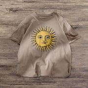 Sun fashion retro print short-sleeved T-shirt