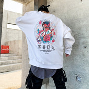 Street hip-hop men's national tide Japanese Harajuku style printing oversize crew neck sweatshirt male couple