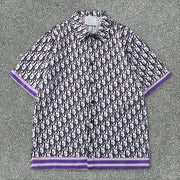 Tide brand casual print striped stand-up collar loose short-sleeved shorts suit