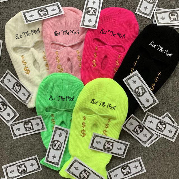 Personalized coin three-hole hat warm knitted hat