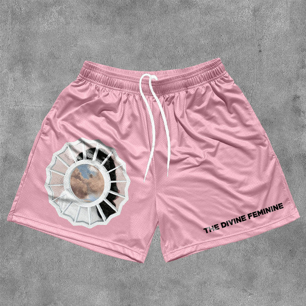 The Divine Feminine Print Mesh Drawstring Shorts