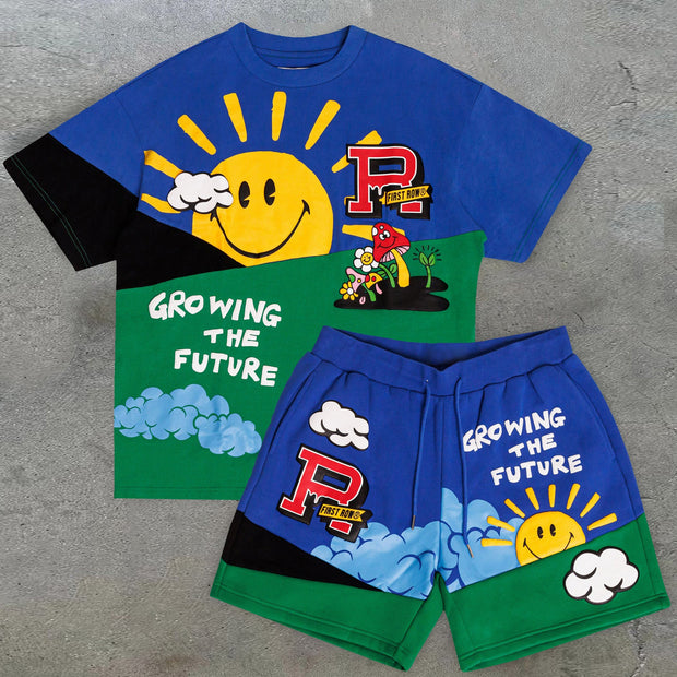 Retro Hip-Hop Print Tide Brand Contrast Color Suit