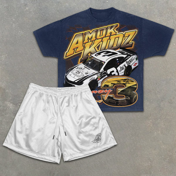 Racing Graphic Print Short Sleeve Two Piece