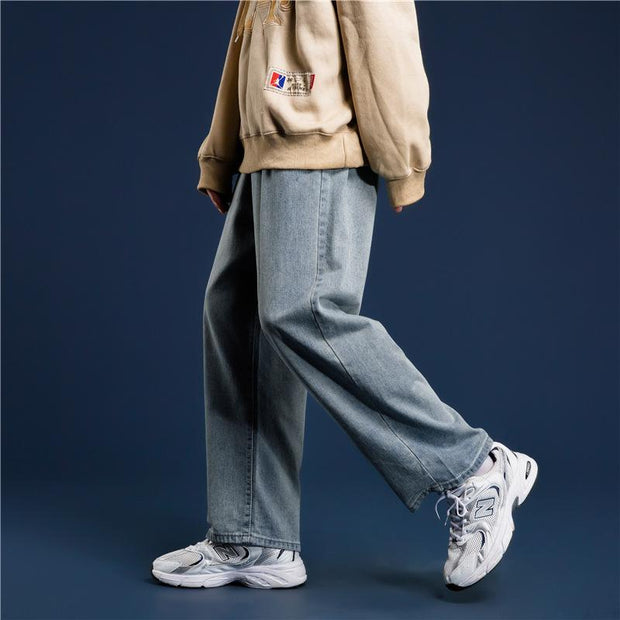 Wide-leg jeans men's straight loose ins pants trend wild retro drape mopping daddy trousers