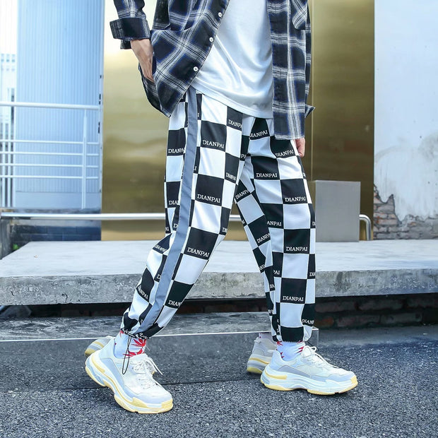 Plaid reflective hip-hop sports casual pants
