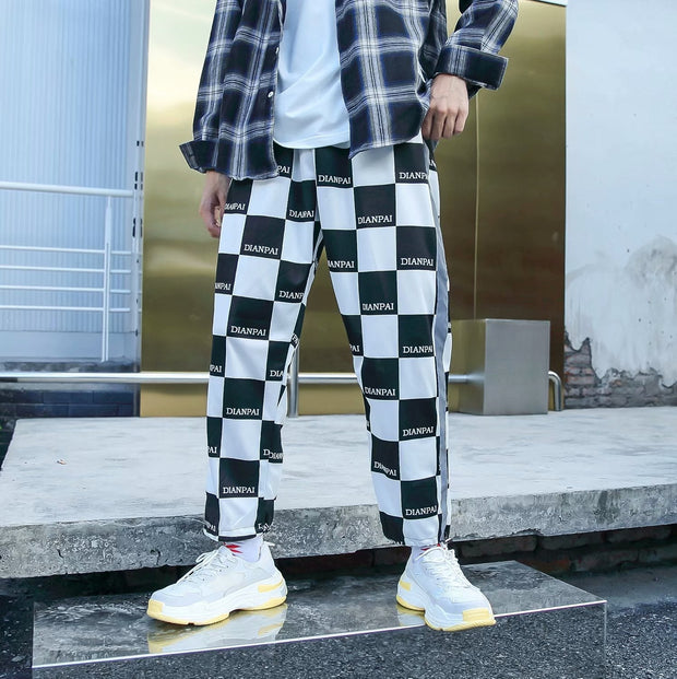 Plaid reflective hip-hop sports casual pants